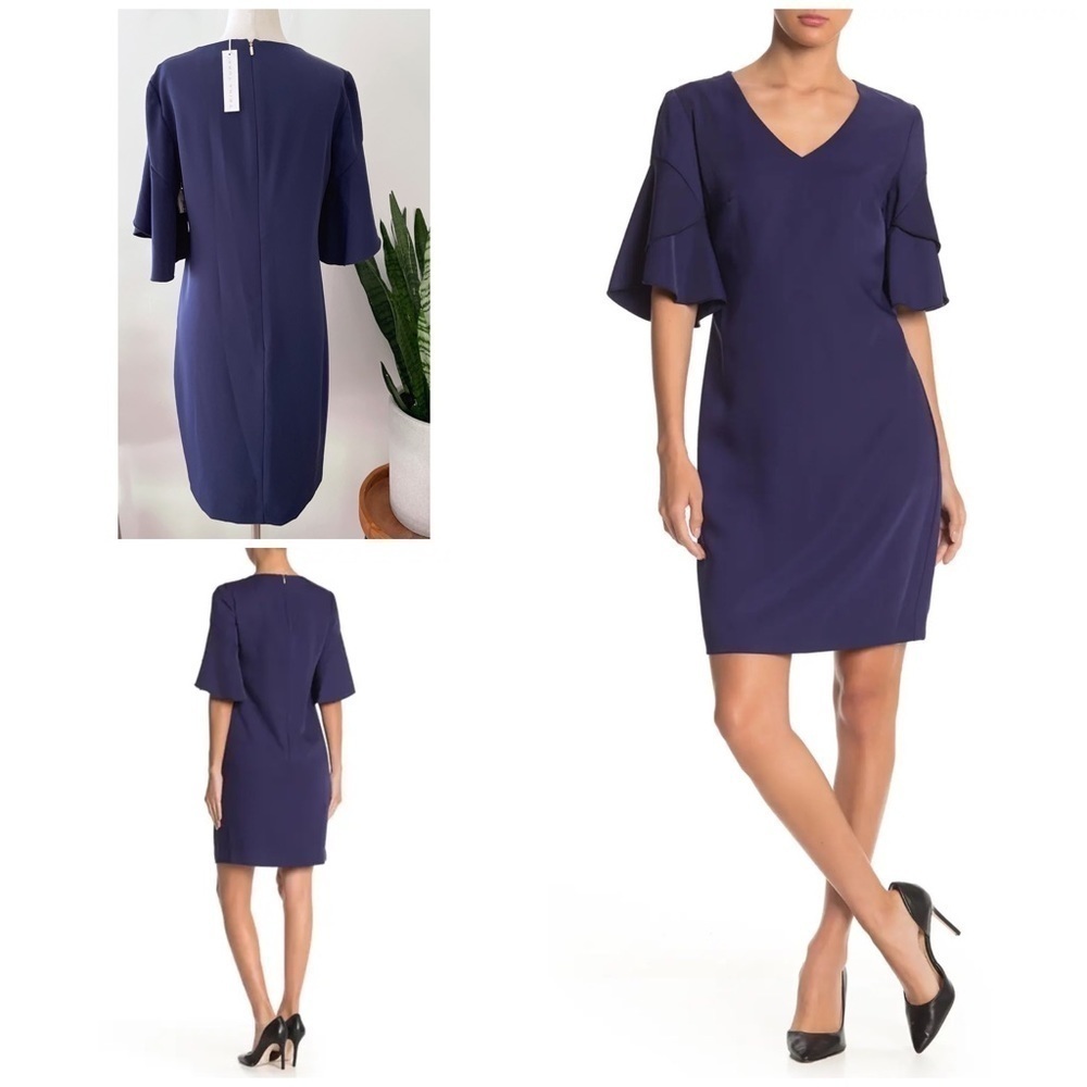 NWT Trina Turk Rocks Tulip Sleeve Navy Blue  Shift Dress 4​​​​​​​